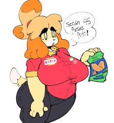 animal_crossing anthro big_breasts breasts canid canine canis dork_boi female fur furry furry_only isabelle_(animal_crossing) lewd_dorky nintendo solo tail thick_thighs wide_hips