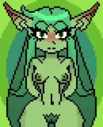 acarson_(artist) animated breasts digital_media_(artwork) female genitals goblin goblin_female green_eyes green_hair hair humanoid nipples olive_(twistingtoxic) pixel_(artwork) pixel_animation pubes pussy solo