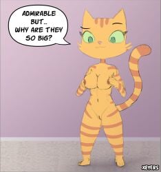 1girls anthro breasts carpet feline fran_(litterbox_comics) fran_litterbox_comics furry green_eyes litterbox_comics milf nipples no_clothes orange_body orange_fur purple_background tail text text_bubble vagina