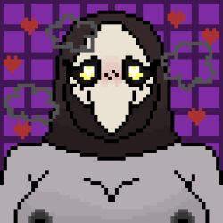 1:1 acarson_(artist) animal_mask animated beak_mask breasts digital_media_(artwork) female grey_body humanoid margaret_(vetisx) mask nipples pixel_(artwork) pixel_animation short_playtime solo