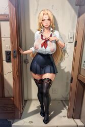 ai_generated ass big_areola big_ass big_butt big_nipples blonde_hair breasts brown_eyes curvaceous curvy curvy_body curvy_female curvy_figure female hi_res high_heels highres hpeq huge_ass huge_breasts legwear milf naruto naruto_(series) naruto_shippuden puffy_nipples school_uniform schoolgirl see-through see-through_clothing shiny_skin skirt stable_diffusion stockings thick thick_ass thick_lips thick_thighs tsunade voluptuous voluptuous_female wide_hips