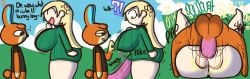 animal_crossing claude_(animal_crossing) comic instant_loss_2koma klutzatdusk mating_press nipple_play penis_awe size_difference small_but_hung small_dom_big_sub villager_(animal_crossing)