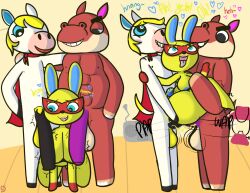 anal animal_crossing biff_(animal_crossing) big_breasts big_dom_small_sub big_penis colton_(animal_crossing) double_penetration heart-shaped_pupils klutzatdusk mira_(animal_crossing) on_knees penis_awe size_difference stand_and_carry_position standing_sex vaginal_penetration