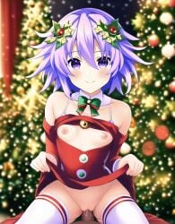 1boy ai_generated azreturned bare_shoulders bow breasts christmas_tree collarbone conifer cute dress eyebrows_visible_through_hair female hair_ornament looking_at_viewer neptune_(neptunia) neptunia_(series) nipples non-web_source novelai penis pov purple_eyes purple_hair pussy self_upload sex small_breasts smile solo_focus straight thighhighs tree uncensored vaginal_penetration