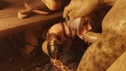 3d breasts fellatio female human_female isabella_valentine light-skinned_female light_skin male monster orc orc_male penis soul_calibur table tavern triplehex under_the_table