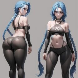 1girls ai_generated arcane arcane_jinx ass ass_focus blue_hair boobs_and_butt_pose braid braided_hair dat_ass exposed_stomach female female_focus female_only jinx_(league_of_legends) league_of_legends long_hair pink_eyes riot_games simple_background solo solo_female solo_focus stable_diffusion tagme thick_thighs wide_hips