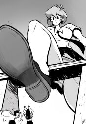 black_and_white diverp fat_ass fat_butt foot_focus footwear giantess skirt thick_ass thick_legs thick_thighs