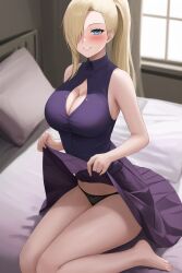 1girls ai_generated bare_chest bare_legs bare_shoulders bare_thighs before_sex big_breasts blonde_hair blue_eyes blush boruto:_naruto_next_generations breasts center_opening dannos female female_only hair_over_one_eye huge_breasts ino_yamanaka lifted_by_self lingerie mature mature_female milf nai_diffusion naruto naruto_(series) no_bra offering offering_to_viewer panties ponytail sitting sitting_on_bed skirt skirt_lift sleeveless sleeveless_shirt solo solo_focus stable_diffusion thighs tied_hair very_long_hair voluptuous