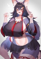 anthro belly child_bearing_hips cute furrification furry hololive hololive_gamers hololive_japan huge_breasts kakuteki11029 ookami_mio small_skirt small_waist thick_thighs virtual_youtuber voluptuous wide_hips