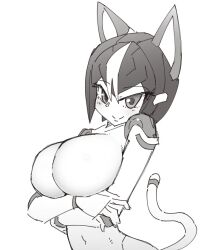 alvin_(polynian) android aponm breasts cat_ears cat_tail monochrome no_nipples robot robot_neoanthropinae_polynian rule_63