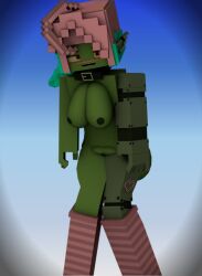 1girls 3d alice_star_(supertwit) breasts collar elf_ears erect_nipples female horny_female humanoid looking_at_viewer mine-imator minecraft multicolored_hair nude_female outside pussy red_eyes robotic_arm robotic_leg smile solo stockings supertwit tagme tattoo_on_legs zombie_girl