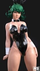 1girls 3d blizzard_entertainment bunny_ears bunny_girl bunnysuit cosplay female female_only green_hair hagiwara_studio kiriko_(overwatch) one-punch_man overwatch solo tagme tatsumaki tatsumaki_(cosplay) terrible_tornado_kiriko thick_thighs wide_hips