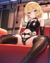 ai_generated blonde_hair female flat_chest green_eyes idolmaster idolmaster_cinderella_girls sakurai_momoka small_breasts smile stable_diffusion train