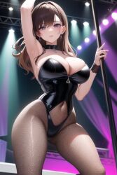 ai_generated choker clothed fishnets novelai purple_light stripper stripper_pole zipper