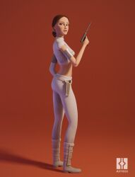 1girls 3d airress3d airress3d_(3d-modeller) blaster blender bottomwear brown_hair clone_wars clothed clothing female female_focus female_only holding leggings legwear light-skinned_female light_skin looking_at_viewer looking_to_the_side padme_amidala petite petite_body pose posing shirt shoes simple_background slim_waist solo solo_female solo_focus star_wars tank_top topwear watermark weapon