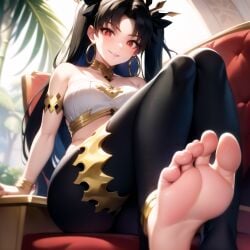 ai_generated fate/grand_order fate_(series) feet foot_fetish hair_ornament ishtar_(fate) ishtar_(fate/grand_order) jewelry legs looking_at_viewer nai_diffusion sitting soles stable_diffusion twintails