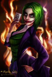 batman_(series) dc dc_comics female female_only fire flame joker makeup marikoneko marikoneko0 money rule_63 the_joker