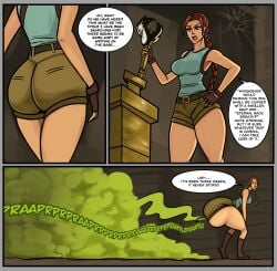 1girls ass ass_bigger_than_body ass_bigger_than_breasts ass_bigger_than_head ass_bigger_than_torso ass_expansion ass_focus blue_tank_top blue_topwear braided_hair braided_ponytail brown_boots brown_shorts comic cursed_item dialog dialogue fart fart_cloud fart_everywhere fart_fetish farting female hi_res huge_ass huge_thighs hyper hyper_ass hyper_butt hyper_fart hyper_farting lara_croft lara_croft_(classic) large_ass lolotron6 onomatopoeia short_shorts shorts temple text thick_thighs thighs_bigger_than_head thighs_bigger_than_torso tomb_raider