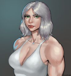 artoria_the_pale_(exojaam) cheetiyan clothed commissioner_upload green_eyes medium_breasts muscular_female silver_hair unimpressed white_hair