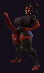 1futa 3d 3d_(artwork) dark-skinned_futanari dark_skin dreadlocks dress facepaint feet futa_only futanari huge_balls huge_cock ndonsa_(yikes) necklace solo thighhighs yikes