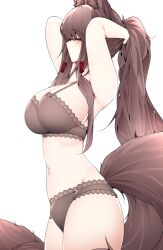 1girls akagi_(azur_lane) azur_lane big_breasts black_bra black_panties bra breasts female large_breasts light-skinned_female light_skin looking_at_viewer navel panties samip side_view stomach thick_thighs thighs underwear underwear_only