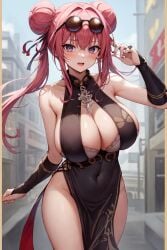 1girls ai_generated azur_lane big_breasts breasts bremerton_(azur_lane) bremerton_(kung_fu_cruiser)_(azur_lane) cleavage female large_breasts light-skinned_female light_skin long_hair outdoors pink_eyes pink_hair stable_diffusion sunglasses sunglasses_on_head twin_buns voluptuous