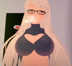 1girls 3d ahoge alma_armas blonde_hair bra glasses half-closed_eyes koikatsu light-skinned_female light_skin long_hair open_mouth partially_clothed solo solo_female solo_focus spiritofrei steam va-11_hall-a