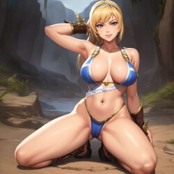 1girls ai_generated alluring big_breasts blonde_hair blue_eyes breasts cameltoe cleavage female female_only large_breasts milf navel nightcore_(artist) pin_up pinup project_soul silf solo solo_female sophitia_alexandra soul_calibur soul_calibur_ii soul_calibur_iii soul_calibur_vi thighs