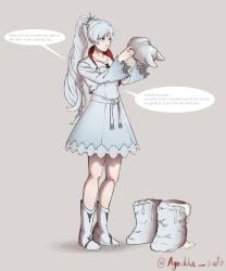 confusion cum_in_boots fur_boots latex_mask rwby text weiss_schnee