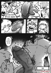 2boys bara big_balls big_dom_small_sub big_penis buff comic duo duo_focus english_text erect_penis erection gay glasses hard_on large_penis larger_male male male/male male_only monochrome muscular muscular_male original original_characters penis_out plucholy pubes pubic_hair pull_back size_comparison size_difference tattoo