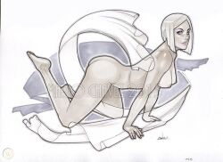 all_fours ass ass_up blonde_hair breasts emma_frost female female_only mario_chavez marvel marvel_comics nipples nude nude_female pinup platinum_blonde_hair white_queen x-men