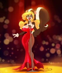 anthro belise7 big_breasts blonde_hair breasts dress female female_only furry glasses jessica_rabbit_(cosplay) original original_character skunk tagme