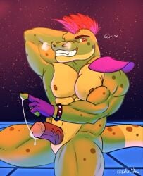 1boy 2021 alligator alligatorid arms_behind_head artist_name boner bracelet cloaca cloacal_humanoid_penis completely_nude completely_nude_male crocodile crocodilian crocodylid erection fingerless_gloves five_nights_at_freddy's five_nights_at_freddy's:_security_breach genital_slit gloves green_skin hand_on_head humanoid humanoid_genitalia hybrid_penis lotu_bleu male male_nipples male_only mohawk_(hairstyle) montgomery_gator_(fnaf) muscular_anthro muscular_male nude nude_male penis precum_drip precum_on_finger precum_string precum_trail red_eyes red_hair reptile reptile_humanoid scales scalie scottgames shoulder_pads slit smile smiling solo solo_anthro solo_in_panel steamy_breath steel_wool_studios veiny_penis