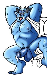 balls beardo_(ok_k.o.!_lbh) blue_balls blue_body blue_penis blue_skin bodily_fluids body_hair cartoon_network cum duo gay genital_fluids genitals hi_res horn humanoid humanoid_genitalia humanoid_penis humanoid_pointy_ears male male/male nipples not_furry ok_k.o.!_let's_be_heroes penis pervohyena pubes simple_background teeth tongue unfinished white_background