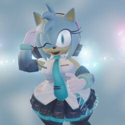 1girls 3d 3d_(artwork) alternate_color amy_rose anthro anthro_only aqua_body big_breasts blender breasts collared_shirt cosplay curvy deimoseon detailed_background eulipotyphlan eyelashes female female_focus female_only furry furry_only hatsune_miku hatsune_miku_(cosplay) headphones hedgehog hi_res highres huge_breasts looking_at_viewer mammal miniskirt necktie one_eye_closed open_mouth pleated_skirt sega skirt sleeveless_shirt smile solo solo_female sonic_(series) sonic_the_hedgehog_(series) standing stockings thick_thighs vocaloid voluptuous white_shirt wide_hips