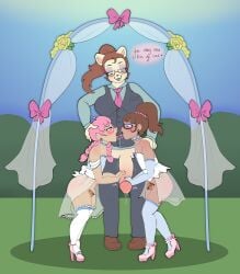 1futa 2boys animal_crossing animal_crossing_girl anthro anthro_on_human brown_hair canon_couple cat_humanoid chastity chastity_cage cock_marriage collaborative_fellatio couple dialogue feline femboy furry futa_on_male futanari gay glasses husband_and_wife interspecies katie_(neox4930) light-skinned_femboy light-skinned_male light_skin male male_bride male_wife married_couple mortimer_todd multiple_girls pink_hair see-through sissy wedding wedding_dress wedding_veil wedding_with_cock yaoi