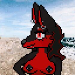 animated anthro black_hair black_nipples black_nose breasts canid canine canis digital_media_(artwork) female hair lucidnightmarezz mammal nipples piercing pixel_(artwork) pixel_animation ring solo wolf zoe_(nnecgrau)