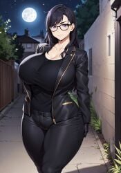 1girls ai_generated black_hair curvy curvy_body curvy_female curvy_figure female_focus female_only glasses hi_res long_hair minakata_hizuru seductive_look stable_diffusion summertime_render