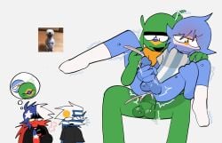 anal anal_sex argentina_(countryhumans) blue_body blue_hair blue_skin brazil_(countryhumans) chile_(countryhumans) clover_loverboy countryballs countryhumans gay gay_anal green_body green_hair green_skin legs_apart legs_up male masturbating masturbating_while_penetrated masturbation meme penetration red_body red_hair stickman uruguay_(countryhumans) white_background white_body white_hair