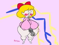 age_difference aged_up alternate_version_available blush breasts cum_on_face disembodied_penis earthbound large_breasts monstorlilly mother_(series) mother_2 paizuri paula_jones paula_polestar thick_thighs