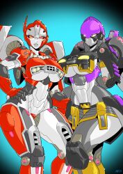 2girls alien alien_girl armor black_body blue_background bumblebee_movie crotch_plate curvy decepticon female female_only giantess grabbing_ass hand_on_hip hands_behind_back hood huge_thighs kunoichi lipstick looking_at_viewer mad-project masks nightbird nightbird_(transformers) red_body red_eyes robot robot_girl round_breasts seductive_smile shatter_(transformers) skimpy_armor slim_waist standing tagme terrorcon thick_thighs transformers transformers_rise_of_the_beasts voluptuous wings yellow_eyes