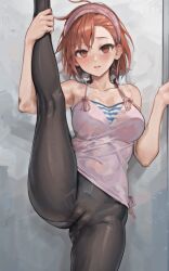 ai_generated black_yoga_pants blush devil_survivor female headband looking_at_viewer orange_hair red_eyes short_hair stable_diffusion yoga_pants yuzu_tanigawa yuzu_tanikawa