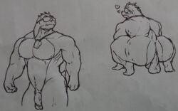 1boy 2023 anthro anthro_only balls ballsack bara brawl_stars buzz_(brawl_stars) dinosaur furry furry_only glasses hearts_around_head male male_focus male_only male_presenting mudkpnartist muscular muscular_male presenting presenting_anus presenting_ass sketch solo solo_focus solo_male standing sunglasses sunglasses_on_head supercell tagme traditional_art traditional_media traditional_media_(artwork) uncolored