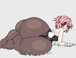 1girls ass ass_focus big_ass blush blush_lines bottom_heavy bunnysuit doki_doki_literature_club female female_only huge_ass inakotho latex looking_at_viewer looking_back natsuki_(doki_doki_literature_club) on_side pink_eyes pink_hair pout short_hair solo solo_female