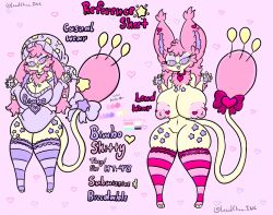 accessory anthro big_breasts breasts clothed clothing collar english_text eyewear fan_character female footwear fur furgonomics generation_3_pokemon genitals glasses hair hat headgear headwear heart hi_res huge_breasts legwear lewdchuu_(artist) model_sheet navel nintendo nipple_piercing nipples nude paws piercing pink_body pink_fur pink_hair pink_nipples pokemon pokemon_(species) purple_eyes pussy ribbons skitty socks solo star stockings sweater tail tail_accessory tail_ribbon text thick_thighs topwear yellow_body