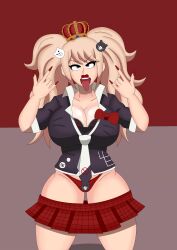 1girls big_breasts bimbo blonde_hair bra_cups_sticking_out bra_showing breasts crown danganronpa edit female female_only junko_enoshima panties queen_hina reupload skirt_down straight_hair thick_thighs