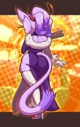 1girls anthro ass ass_focus big_ass blaze_the_cat cat_ears cat_tail clothed dress feline feline_humanoid fur fur-trimmed_sleeves fur_collar fur_trim furry muscular muscular_female ponytail purple_fur solo sonic_(series) teckworks the_murder_of_sonic_the_hedgehog thick_thighs