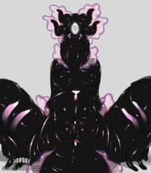 alien black_body breasts female genitals grey_background hi_res not_furry simple_background solo spread_legs spreading the_wanderer_(zeblackballd) ze_blackball.d zeblackballd_(artist)