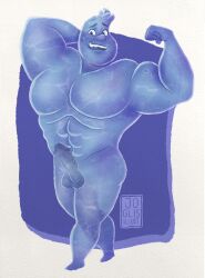 abs anthro balls bara boner bottomless disney elemental elemental_(pixar) elemental_creature elemental_humanoid erect_penis erection flexing_bicep genitals humanoid humanoid_genitalia humanoid_penis john_but_spicy male male_focus male_only muscular muscular_male nervous pecs penis pixar retracted_foreskin smiling solo topless translucent translucent_body uncut wade_ripple water water_creature