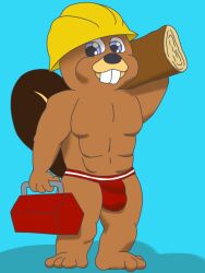 abs anthro beaver clothed clothing feet hi_res holding_object jockstrap jockstrap_only last_modified male mammal rodent solo standing topless underwear underwear_only